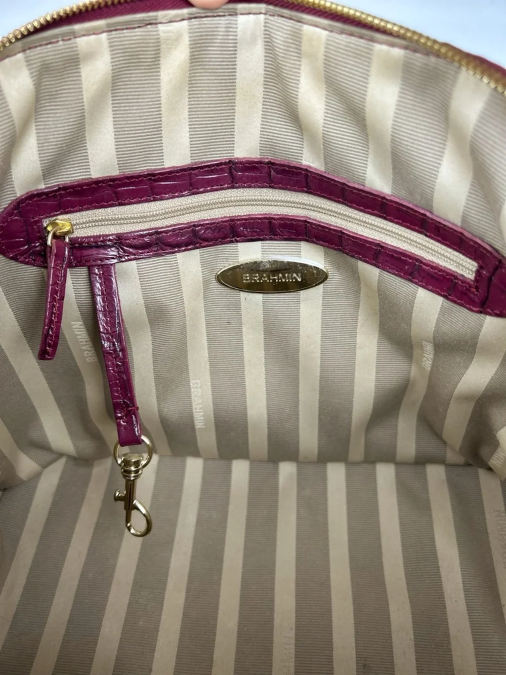 Brahmin La Scala Purple Pink Croc Embossed Boysenberry Vivian Dome Satchel